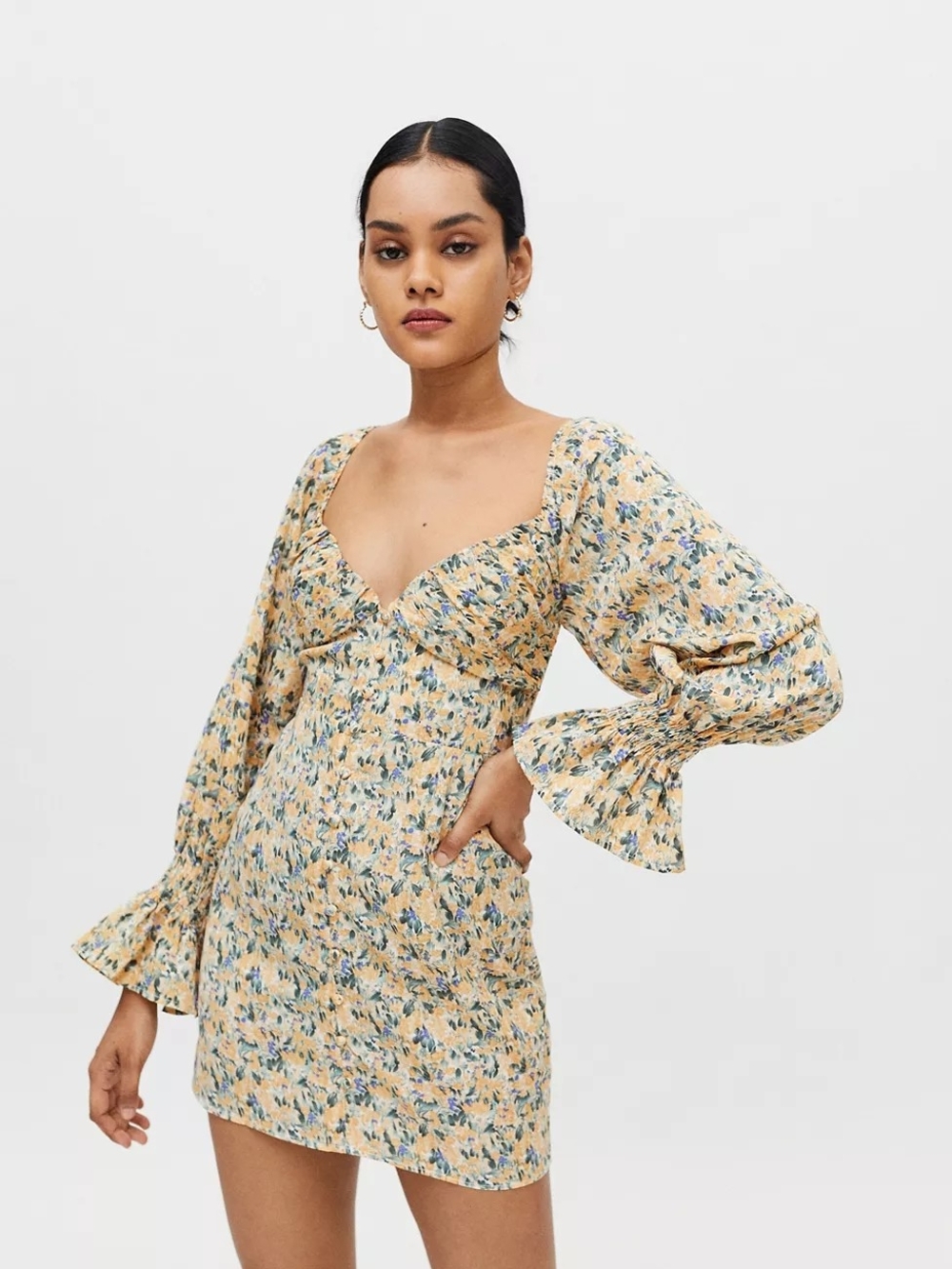 Kiss The Sky Floral Sweetheart Neck Mini Dress